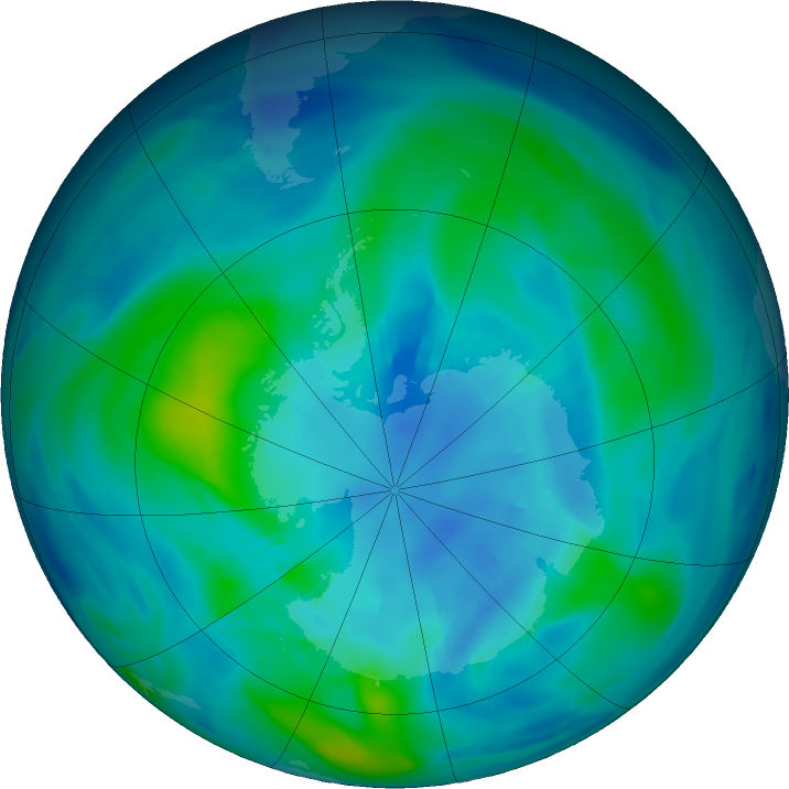 Antarctic ozone map for 08 April 2019